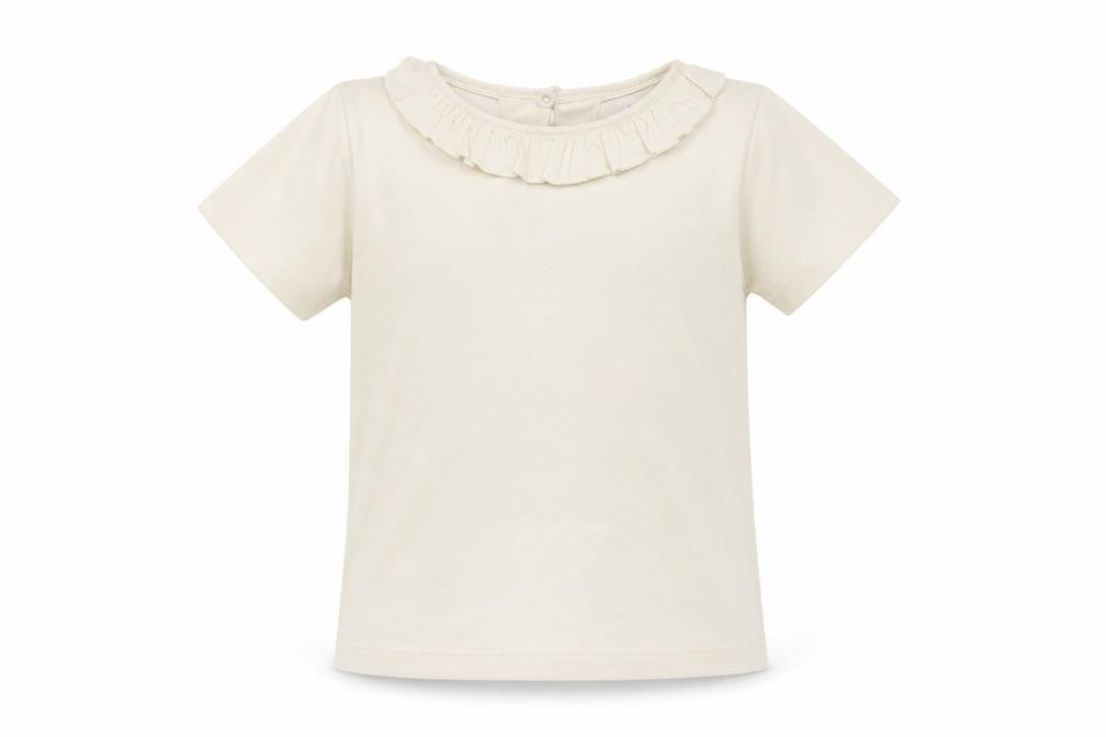 Front view of Mini Club girls’ beige jersey basic t-shirt, size 3-4, years