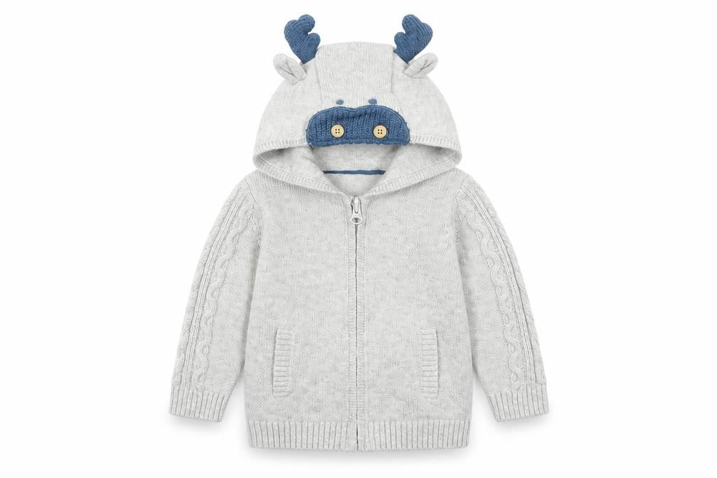 Front view of Tu Baby Grey Knit Cardigan Jumper, size 6-9, Months