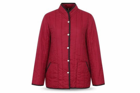 Front view of Preworn women’s red jacket, size UK 12