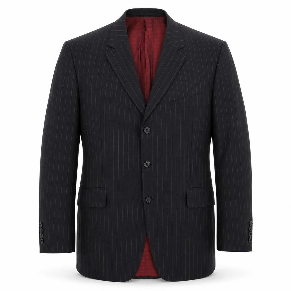 Front view of Marks & Spencer men’s black striped jacket suit jacket, size 44