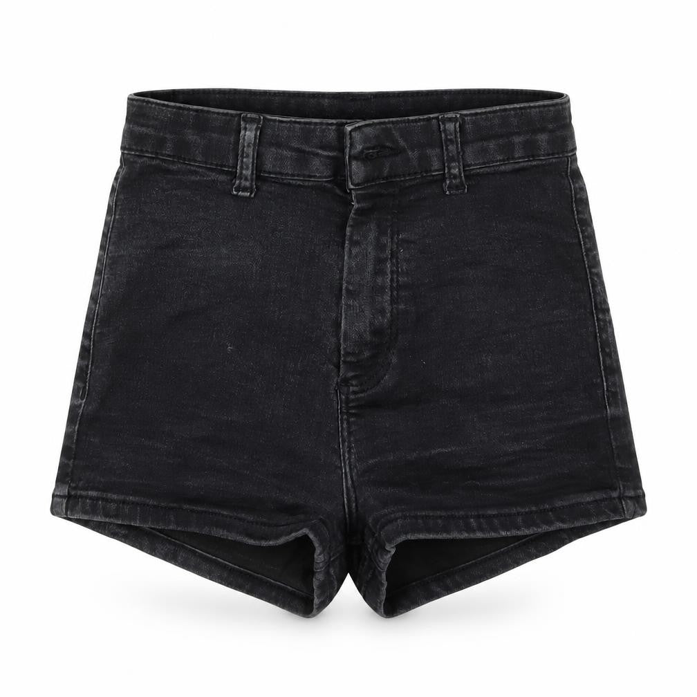 Front view of Topshop women’s black houndstooth cut-off shorts, size UK 6