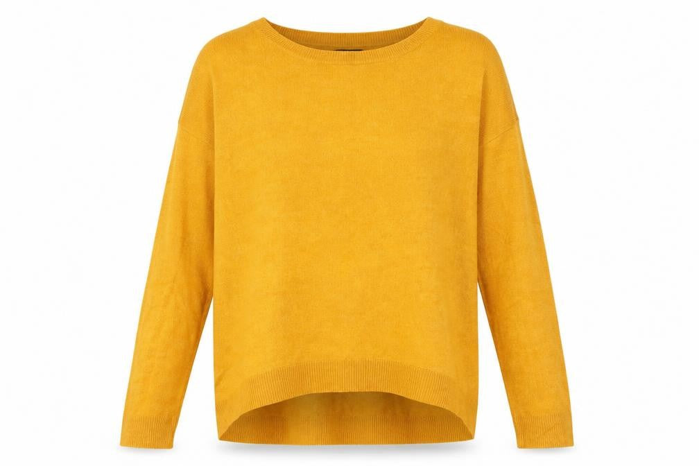 Front view of Primark women’s yellow jumper, size UK 10
