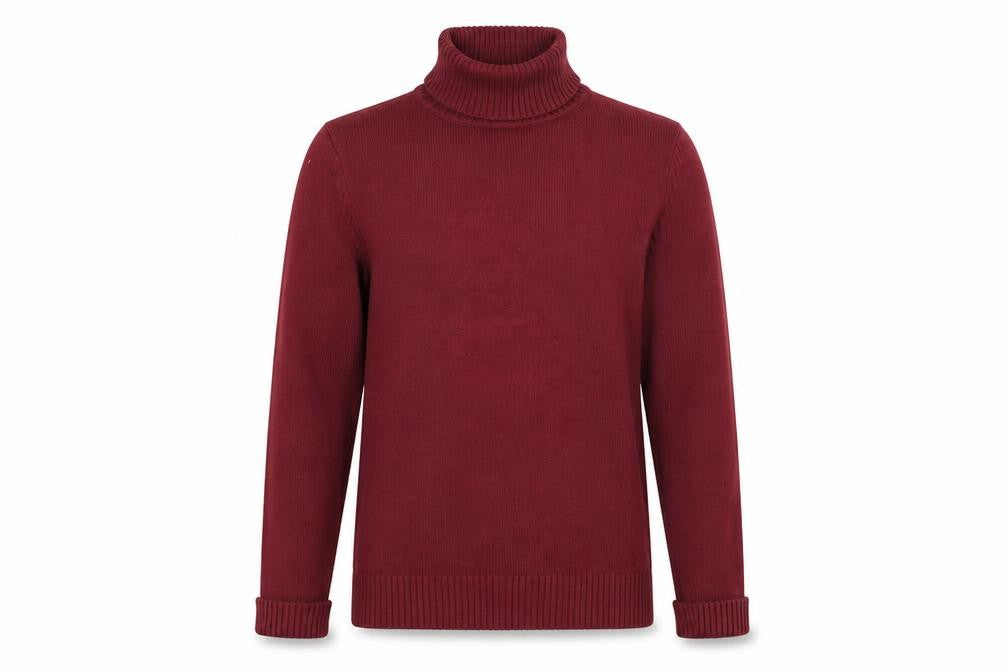 Front view of Bonprix men’s red knit pullover sweatshirt, size L