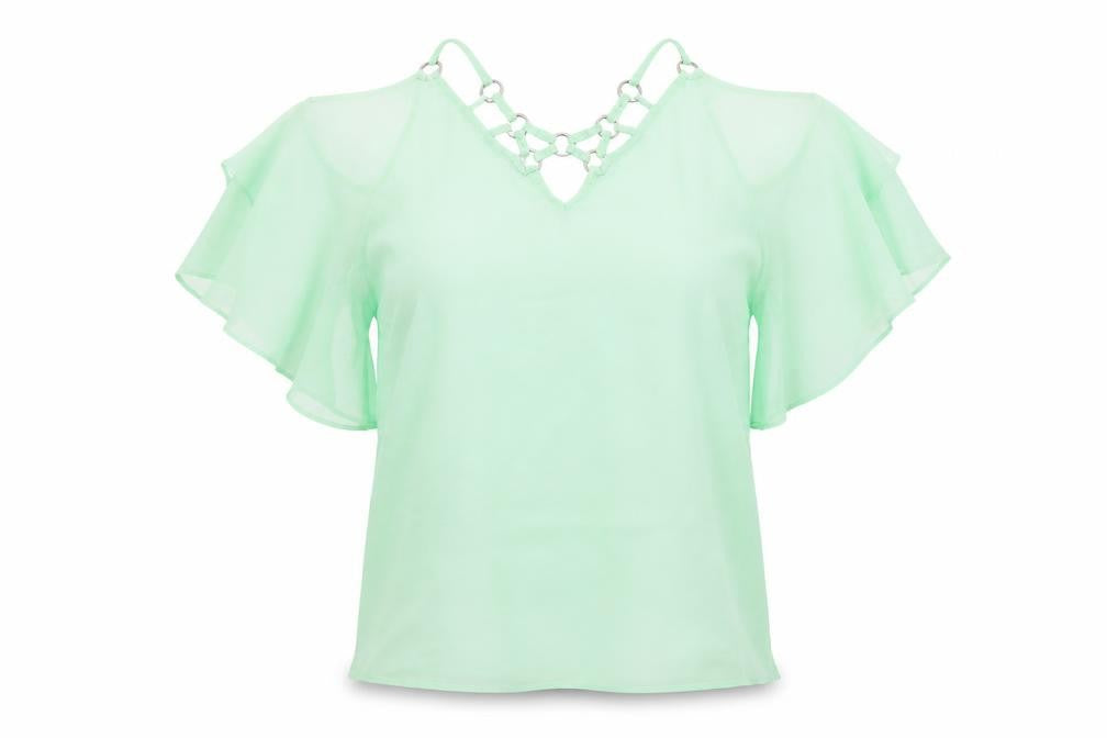 Front view of jaune rouge women’s green mesh basic, size M