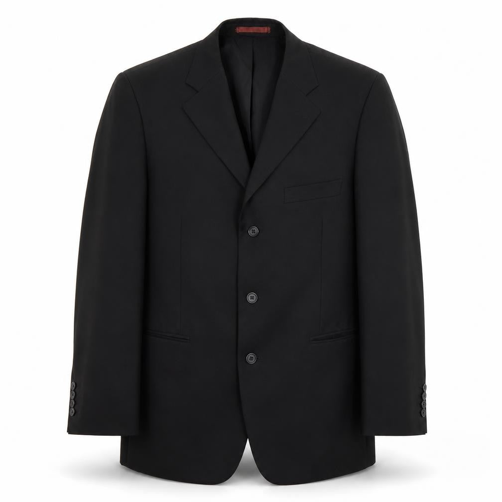 Front view of Taylor & Wright men’s black jacket suit, size 40