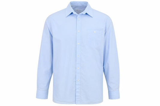 Front view of Collection women’s blue basic button-up, size UK 16