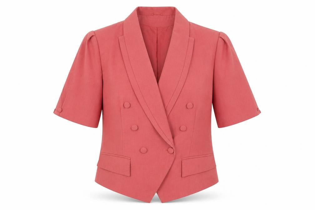 Front view of Etam women’s pink jacket suit jacket, size UK 14