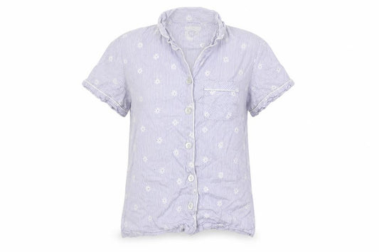 Front view of F&F women’s black floral basic button-up, size UK 6