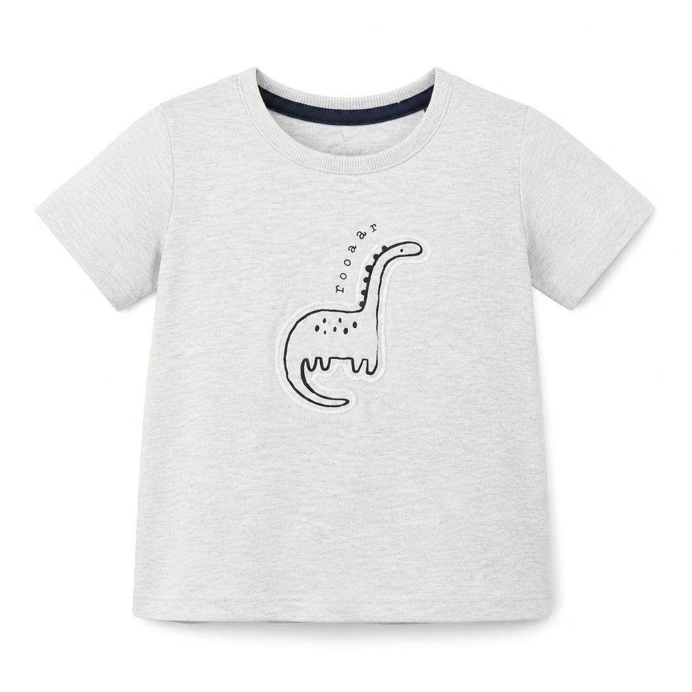 Front view of George boys’ grey basic t-shirt, size 12-18, months - dinosaur print