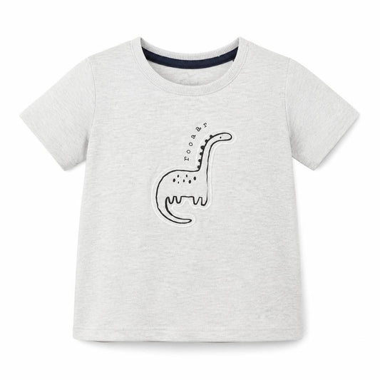 Front view of George boys’ grey basic t-shirt, size 12-18, months - dinosaur print
