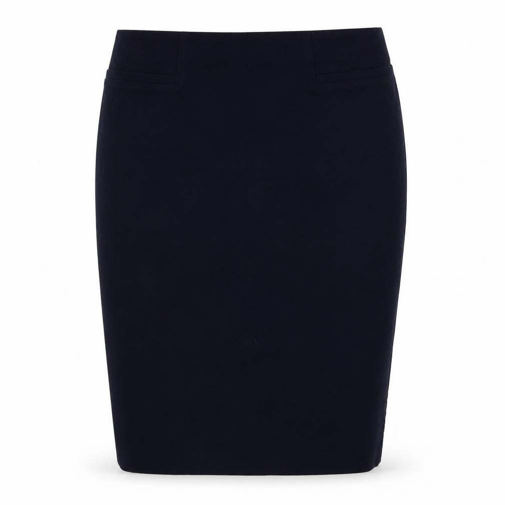 Front view of Marks & Spencer women’s blue bandage skirt, size UK 34, in