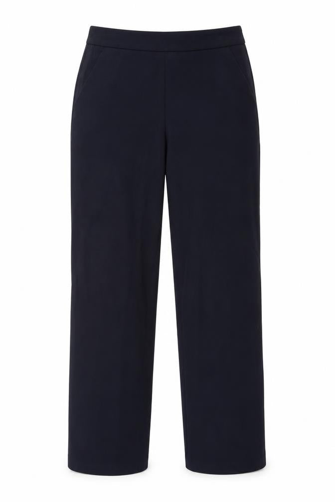 Front view of Marks & Spencer women’s blue trousers, size UK 6, 28-inch leg