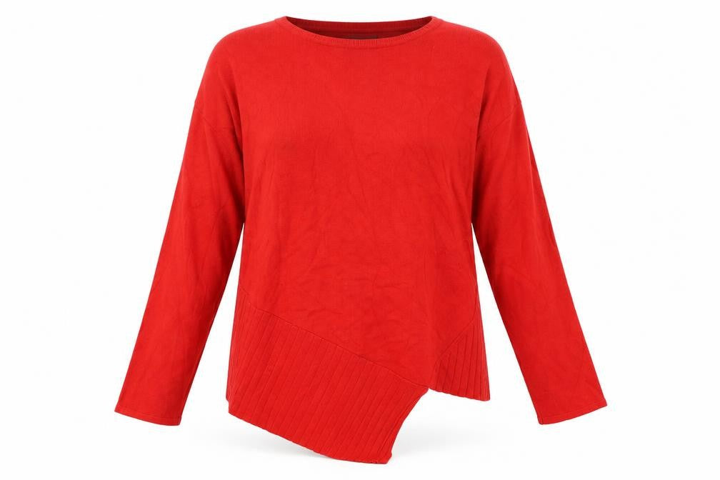 Front view of Bonmarché women’s red jumper, size UK 12