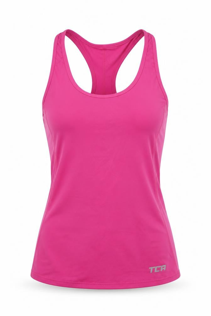 Front view of TCA women’s pink basic tank, size M
