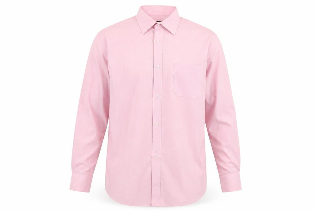 Front view of Debenhams men’s pink button-up, size 17