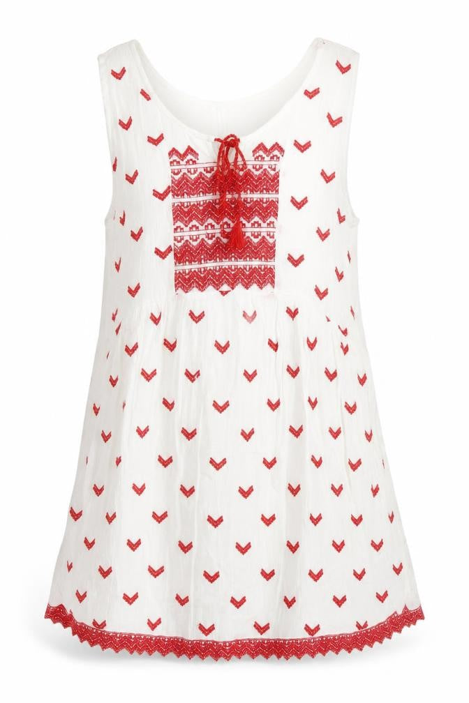 Front view of Anmol women’s white geometric a-line, size L