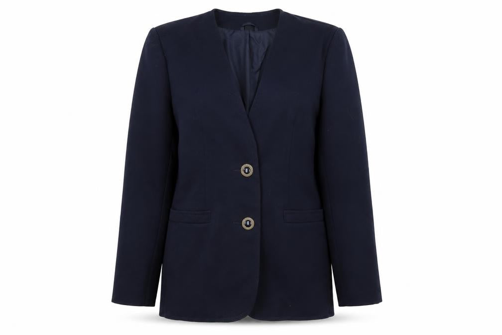 Front view of Preworn women’s blue jacket blazer, size UK 10