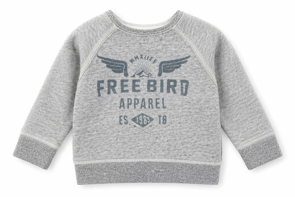 Front view of Tu boys’ grey pullover sweatshirt, size 3, years