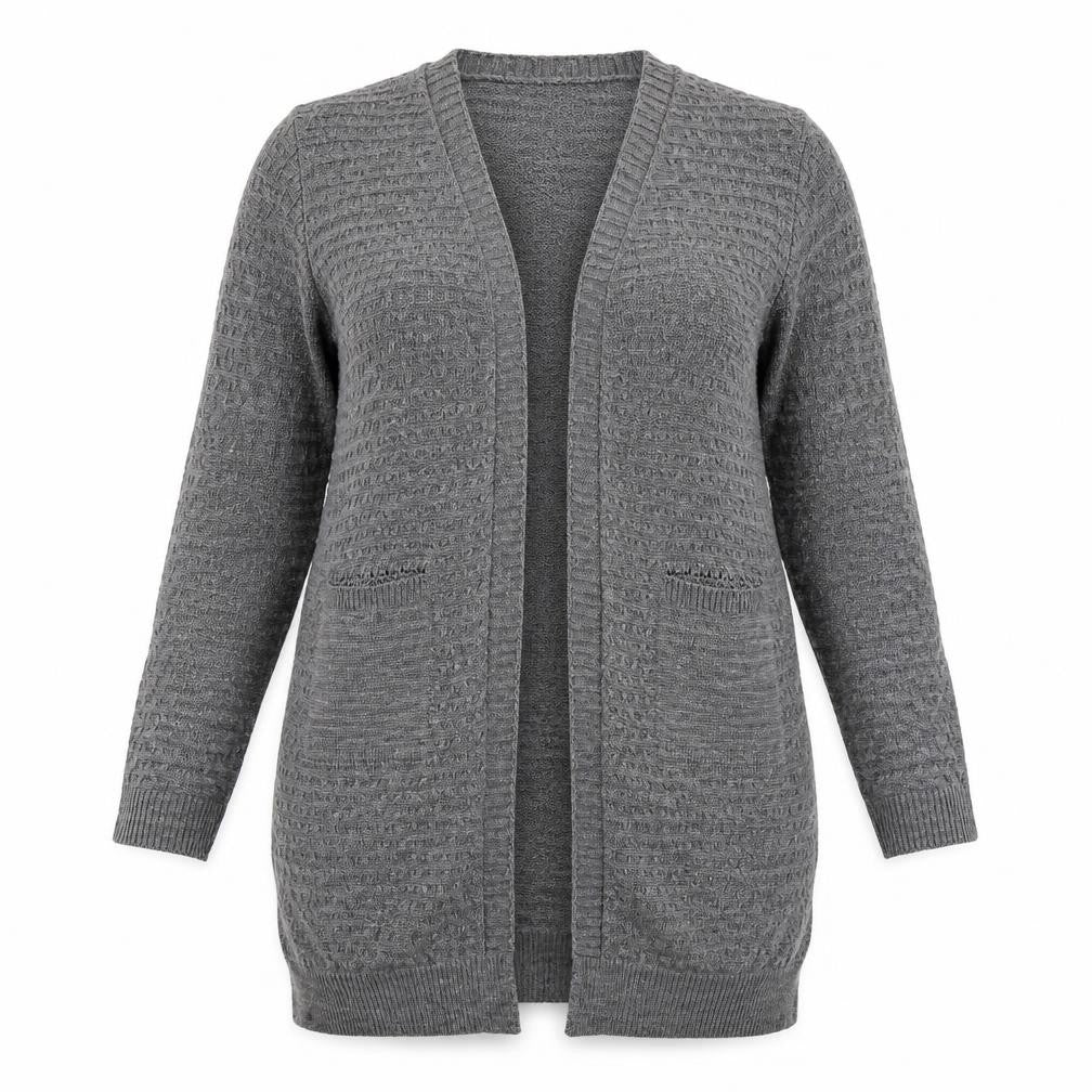 Front view of Sapphire women’s grey cardigan jumper, size L