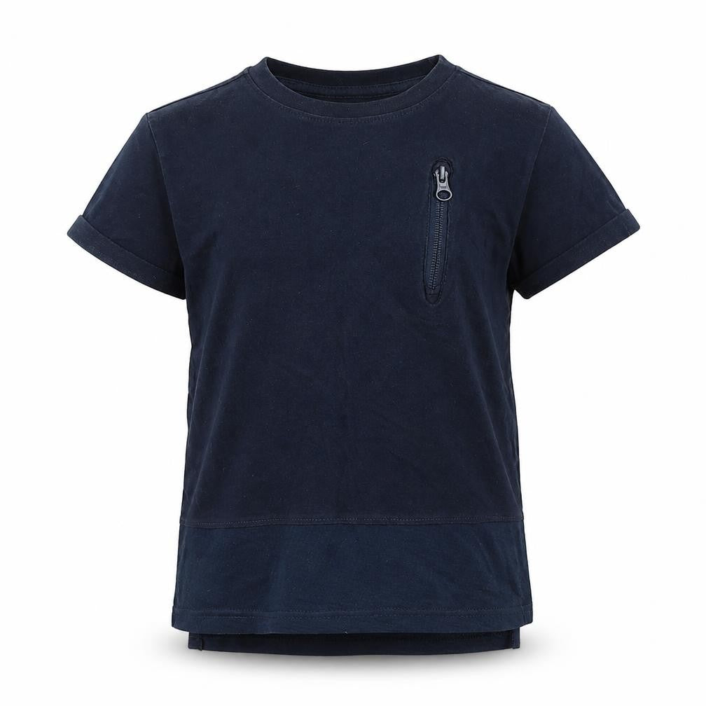 Front view of Nutmeg boys’ blue basic t-shirt, size 5-6, years