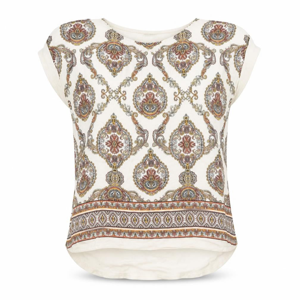 Front view of F&F women’s beige basic blouse, size UK 14
