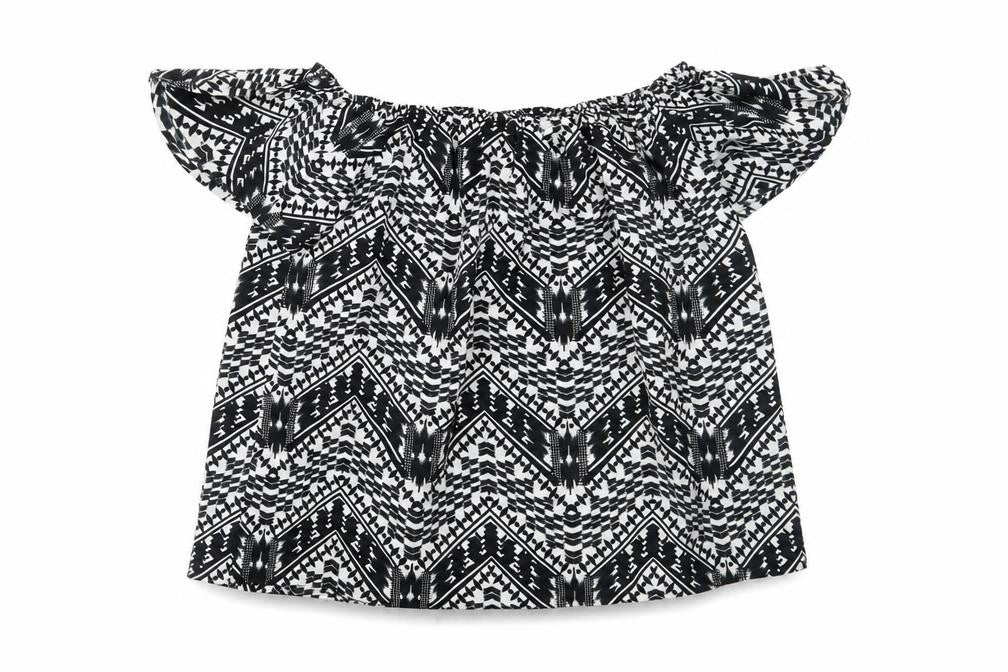 Front view of Primark women’s black geometric basic blouse, size UK 10