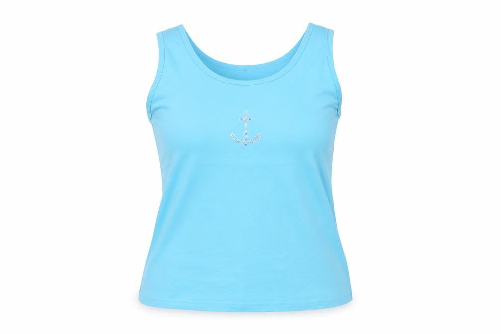 Front view of Mundo Mix women’s blue basic tank, size L