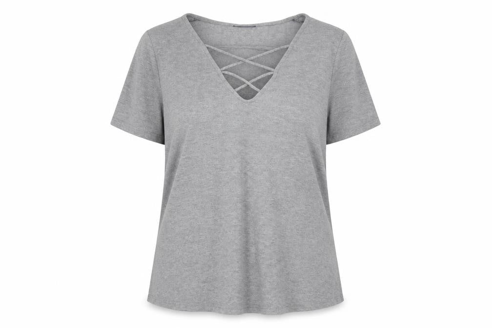 Front view of Topshop women’s grey basic t-shirt, size UK 12