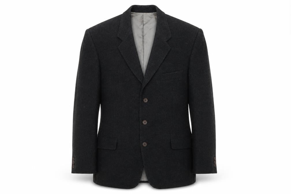 Front view of Marks & Spencer men’s grey jacket suit, size M