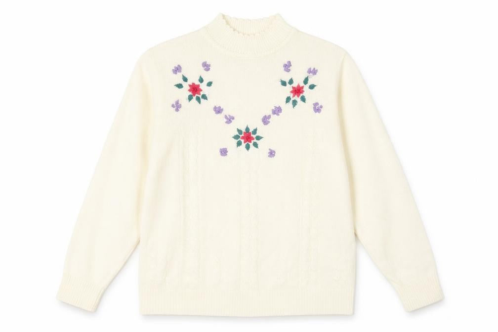 Front view of rose pearl women’s yellow floral jumper, size UK 10