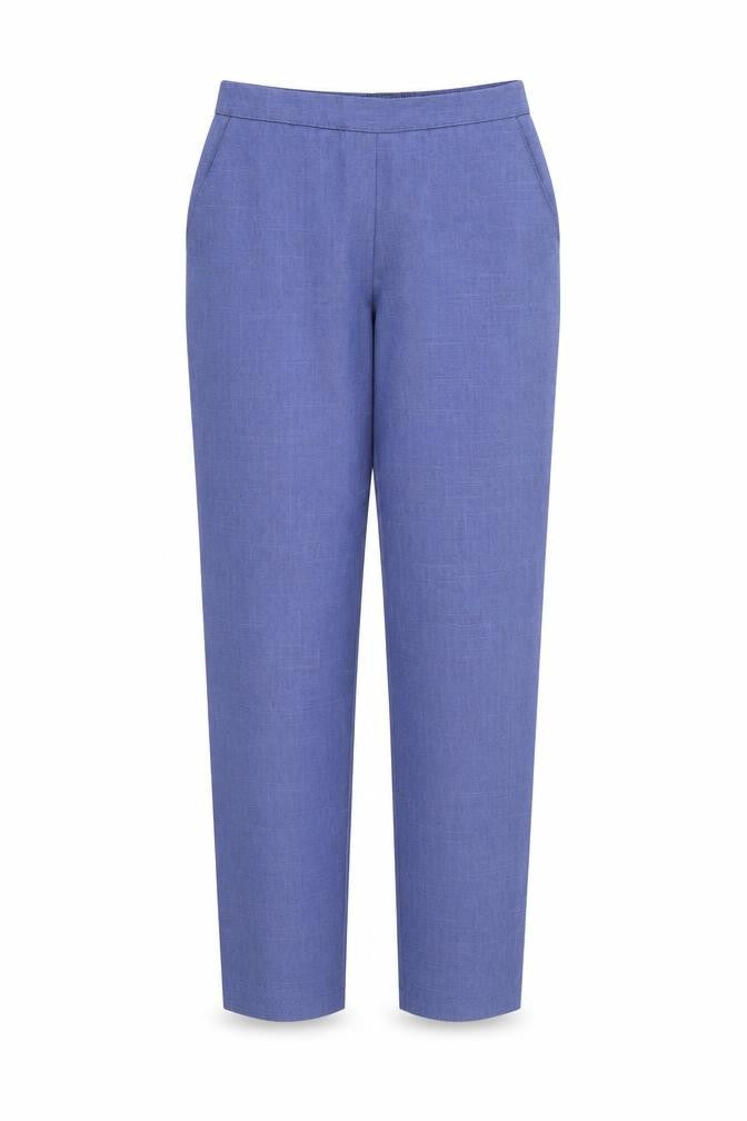 Front view of Autonomy women’s blue trousers, size UK 12, 26-inch leg