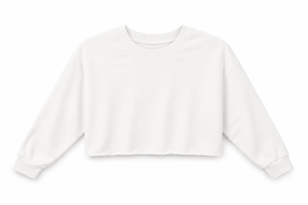 Front view of women’s white pullover sweatshirt, size L