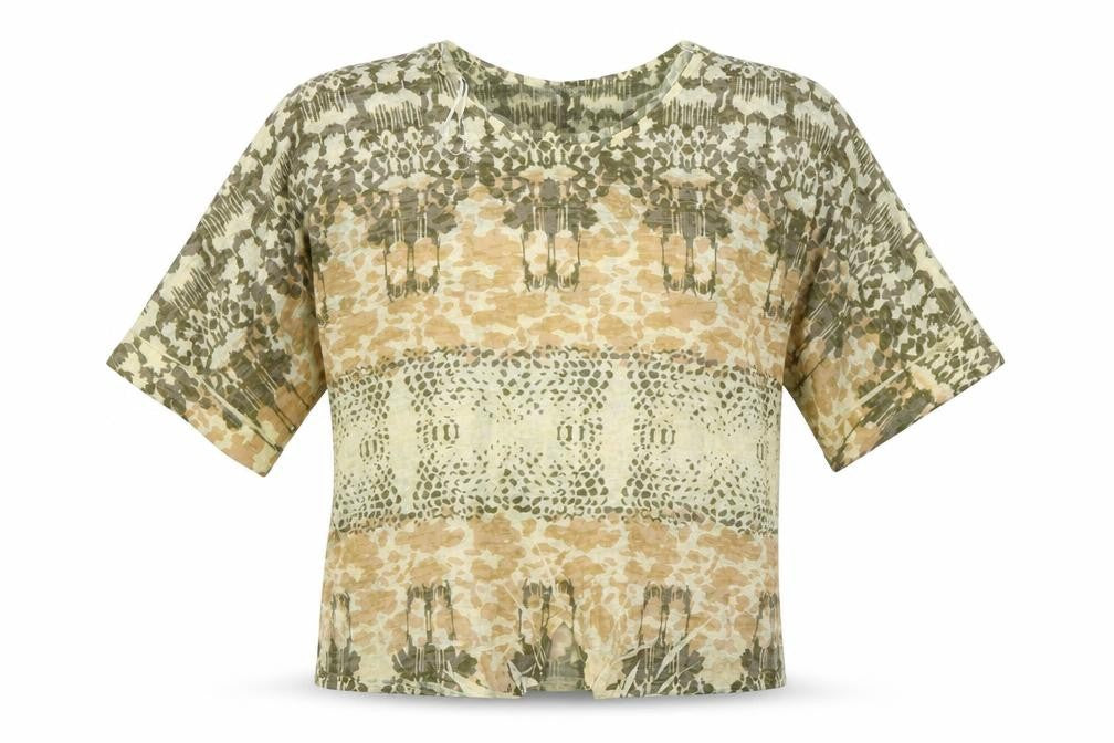 Front view of Claudia C women’s green geometric basic blouse, size S