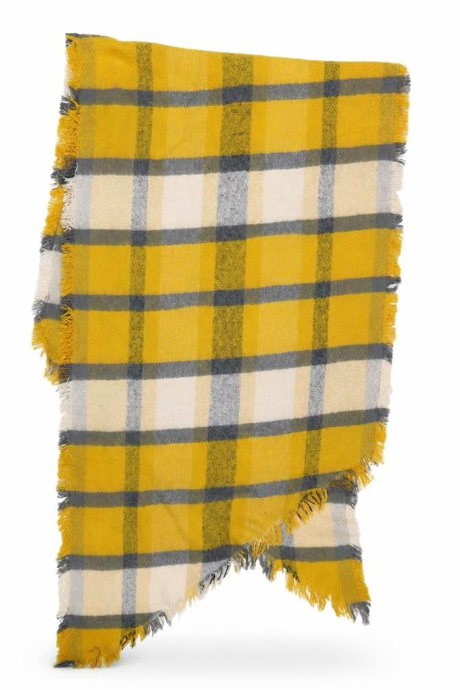 Front view of Preworn women’s yellow check shawl/wrap