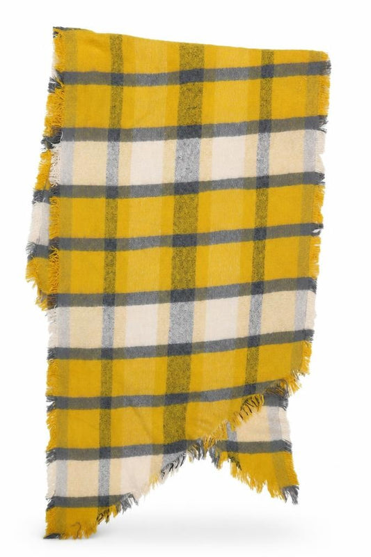 Front view of Preworn women’s yellow check shawl/wrap