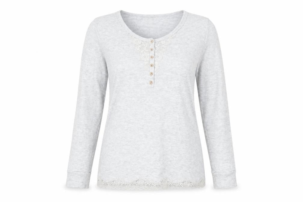 Front view of Marks & Spencer women’s grey henley jumper, size UK 14