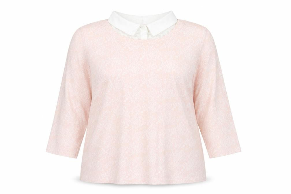 Front view of Marks & Spencer women’s pink floral jumper, size UK 16