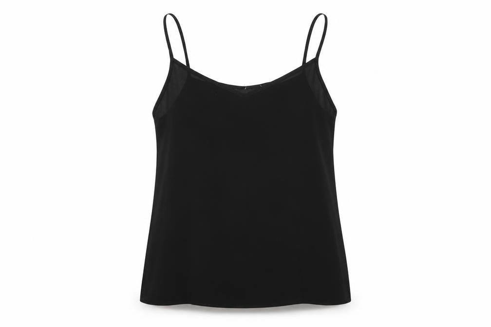 Front view of Preworn women’s black basic t-shirt, size UK 14