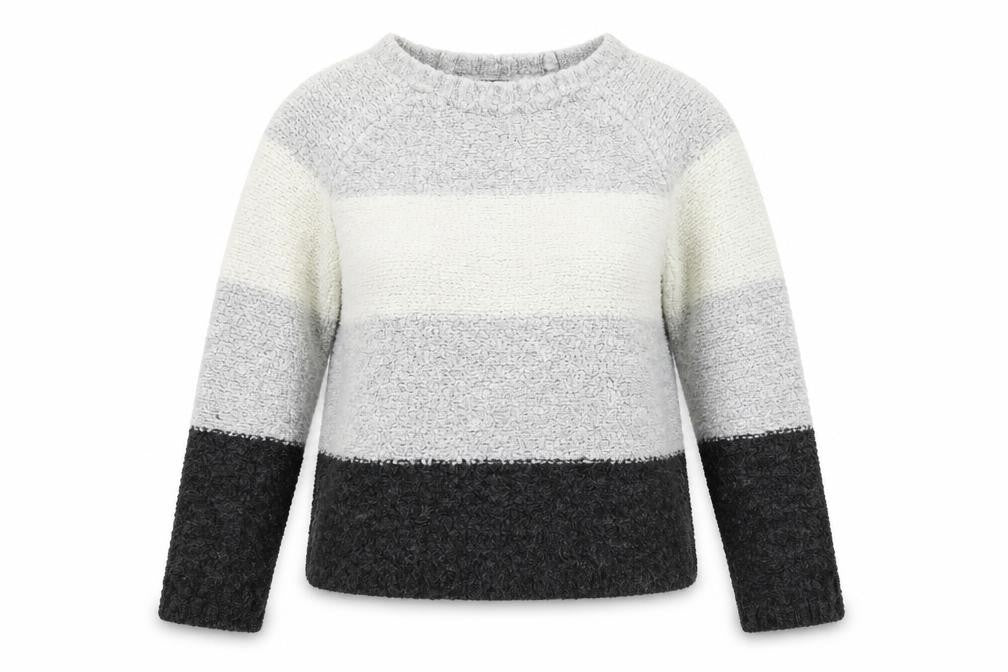 Front view of Primark women’s multicoloured striped jumper, size UK 12