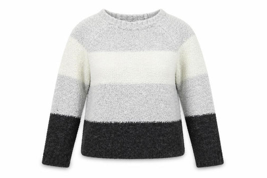 Front view of Primark women’s multicoloured striped jumper, size UK 12