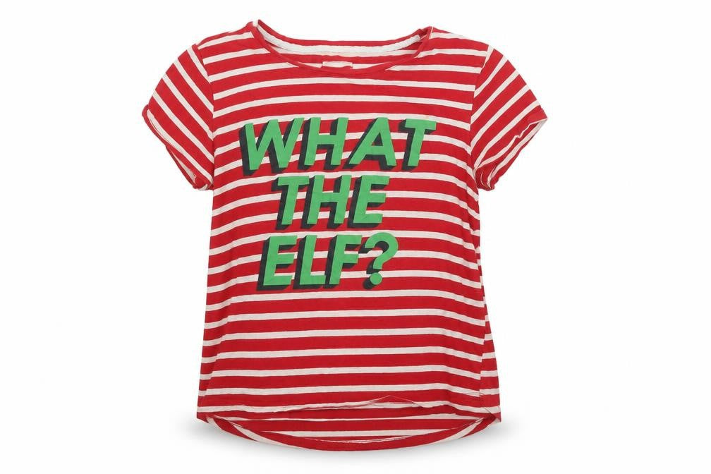 Front view of Escape Reality women’s multicoloured striped basic t-shirt, size UK 12