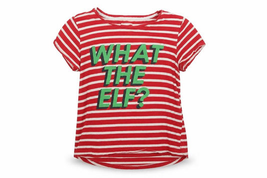 Front view of Escape Reality women’s multicoloured striped basic t-shirt, size UK 12
