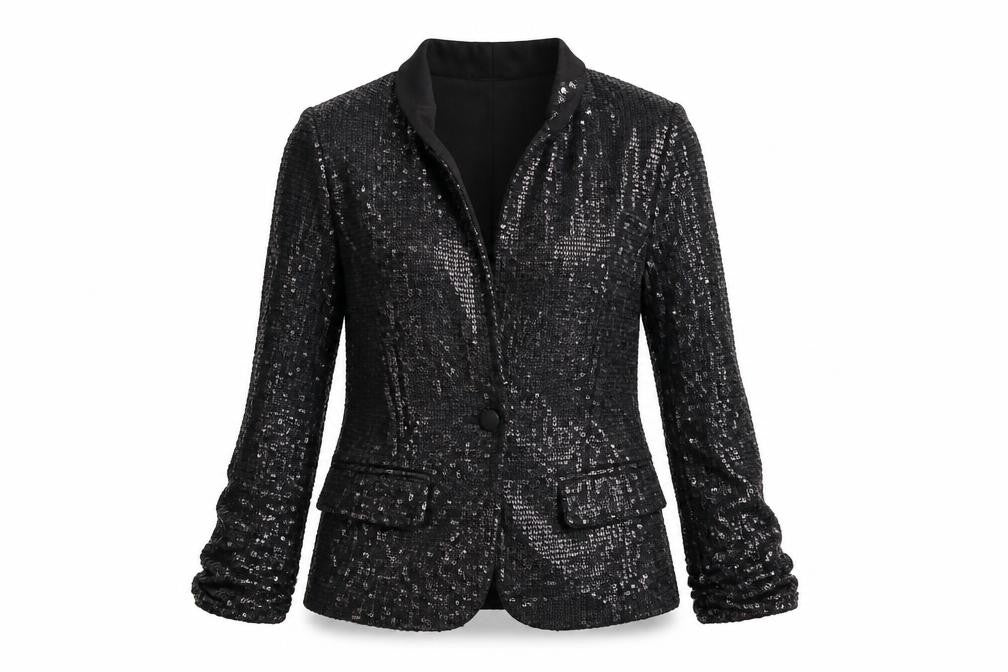 Front view of Preworn women’s black jacket, size UK 8