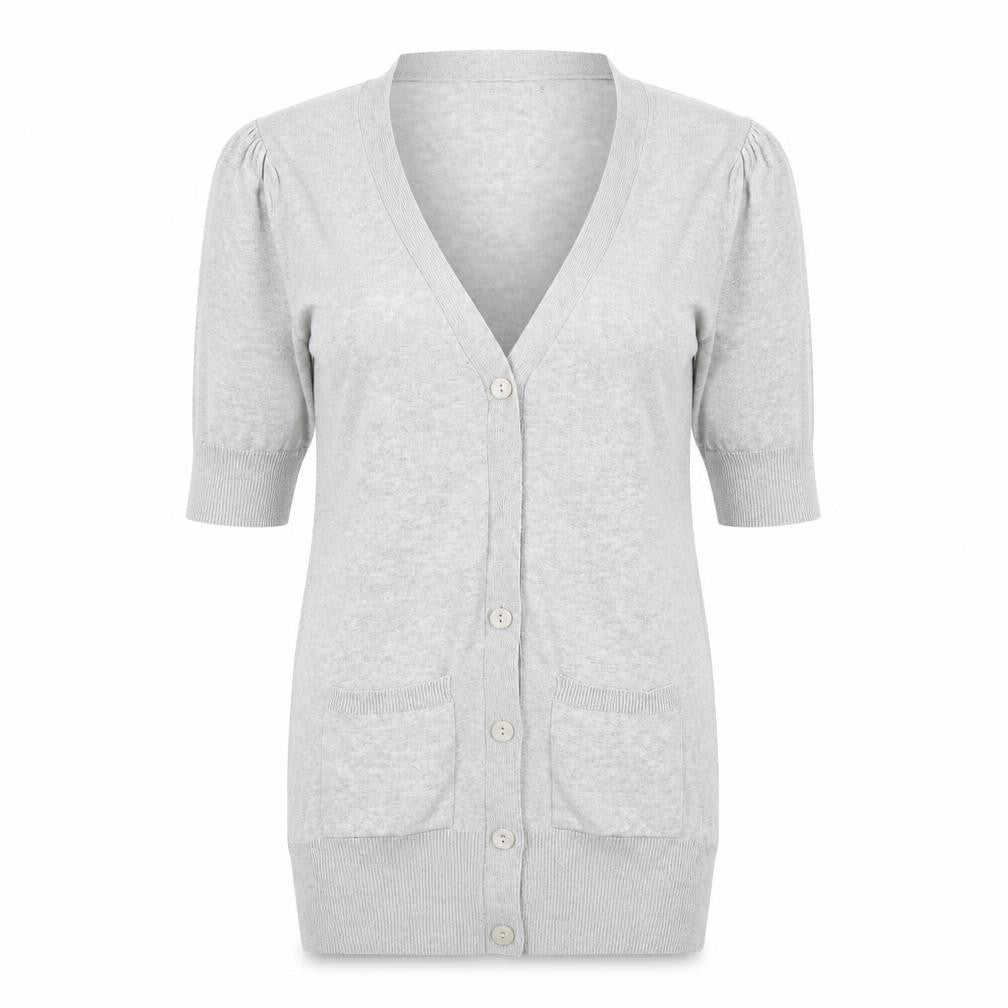 Front view of Atmosphere women’s grey cardigan jumper, size UK 8