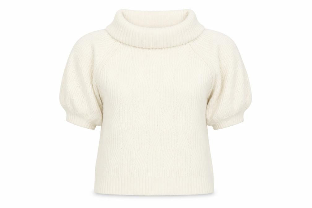 Front view of Miss Selfridge women’s white argyle/diamond jumper, size UK 10