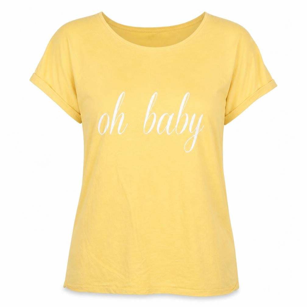 Front view of Primark women’s yellow basic t-shirt, size UK 12