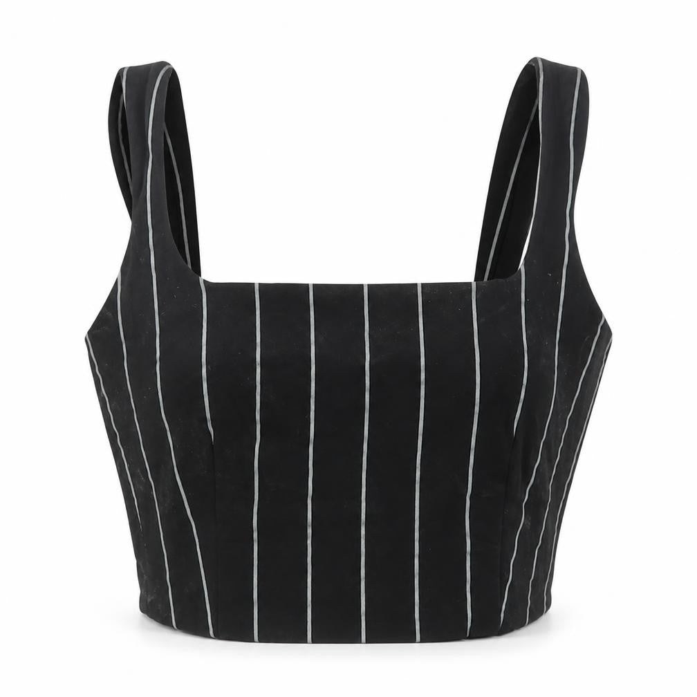 Front view of Divided by H&M women’s black striped basic tank, size UK 4