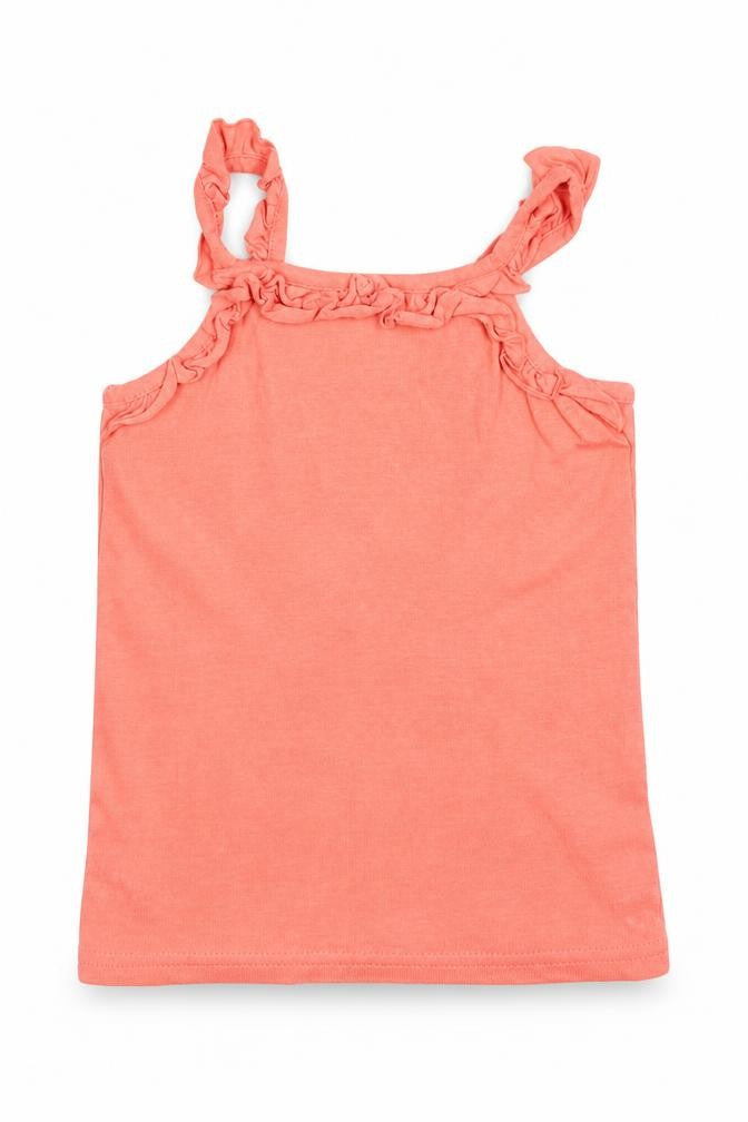 Front view of Matalan girls’ orange basic tank, size 2-3, years