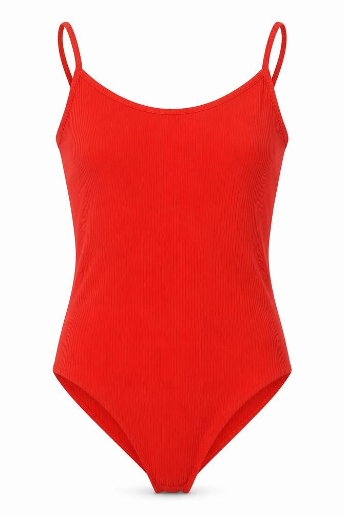 Front view of Primark women’s red unitard one-piece, size XS