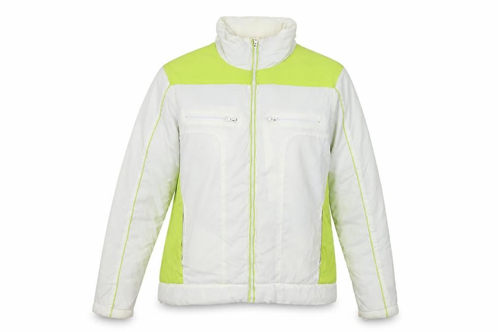 Front view of B-12 women’s white jacket, size M